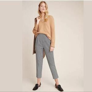 NWT Anthropologie Larkin Jacquard Tapered Trousers | Black White | SZ M